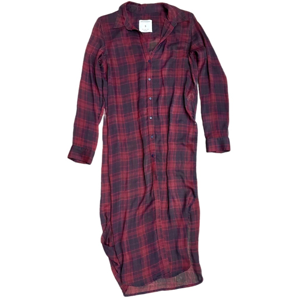 Zara Women Sheer Plaid Button Up Dress